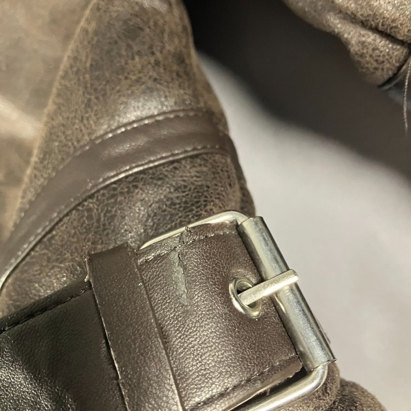 Calvin Klein Men's Extra Large Faux Leather Sherpa Collar Moto Jacket Brown - Picture 15 of 16